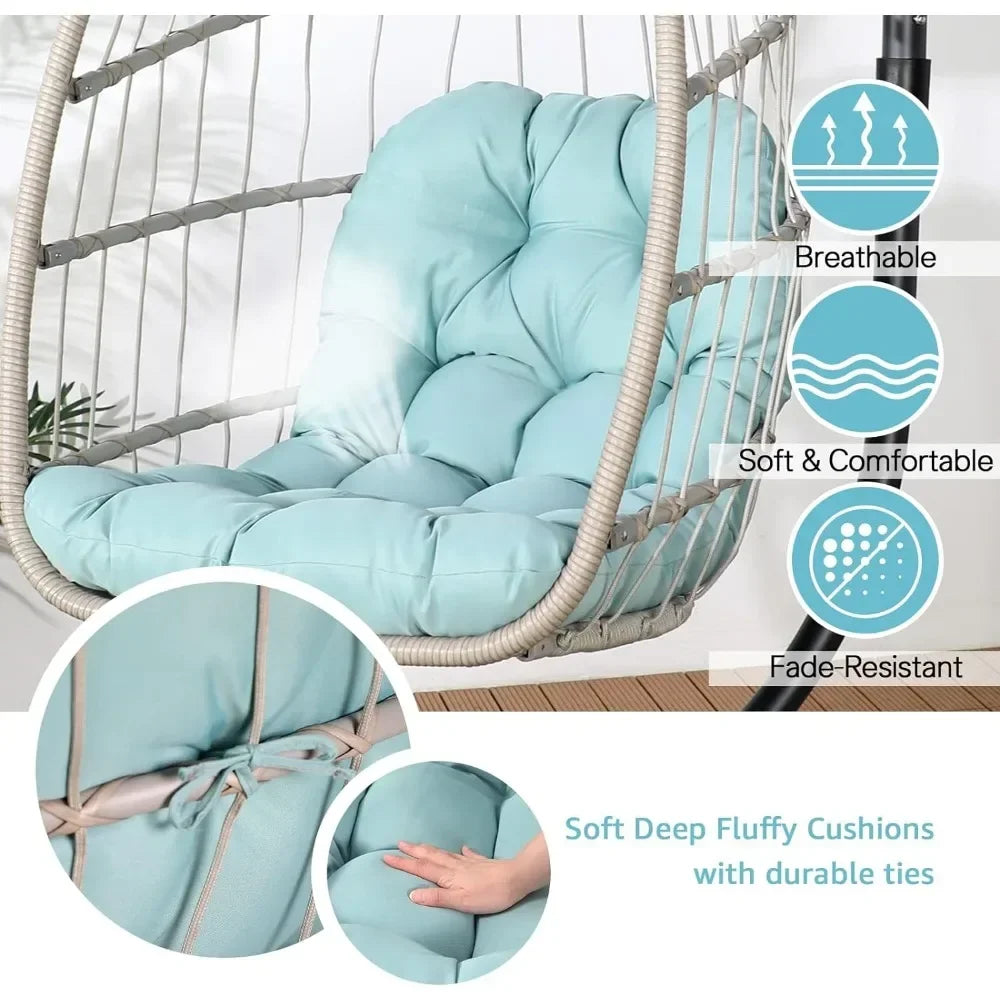 Indoor/Outdoor Egg Swing Chair With or Without Stand, Patio Wicker Rattan Hanging Chair w/Cushion, 350lbs Capacity