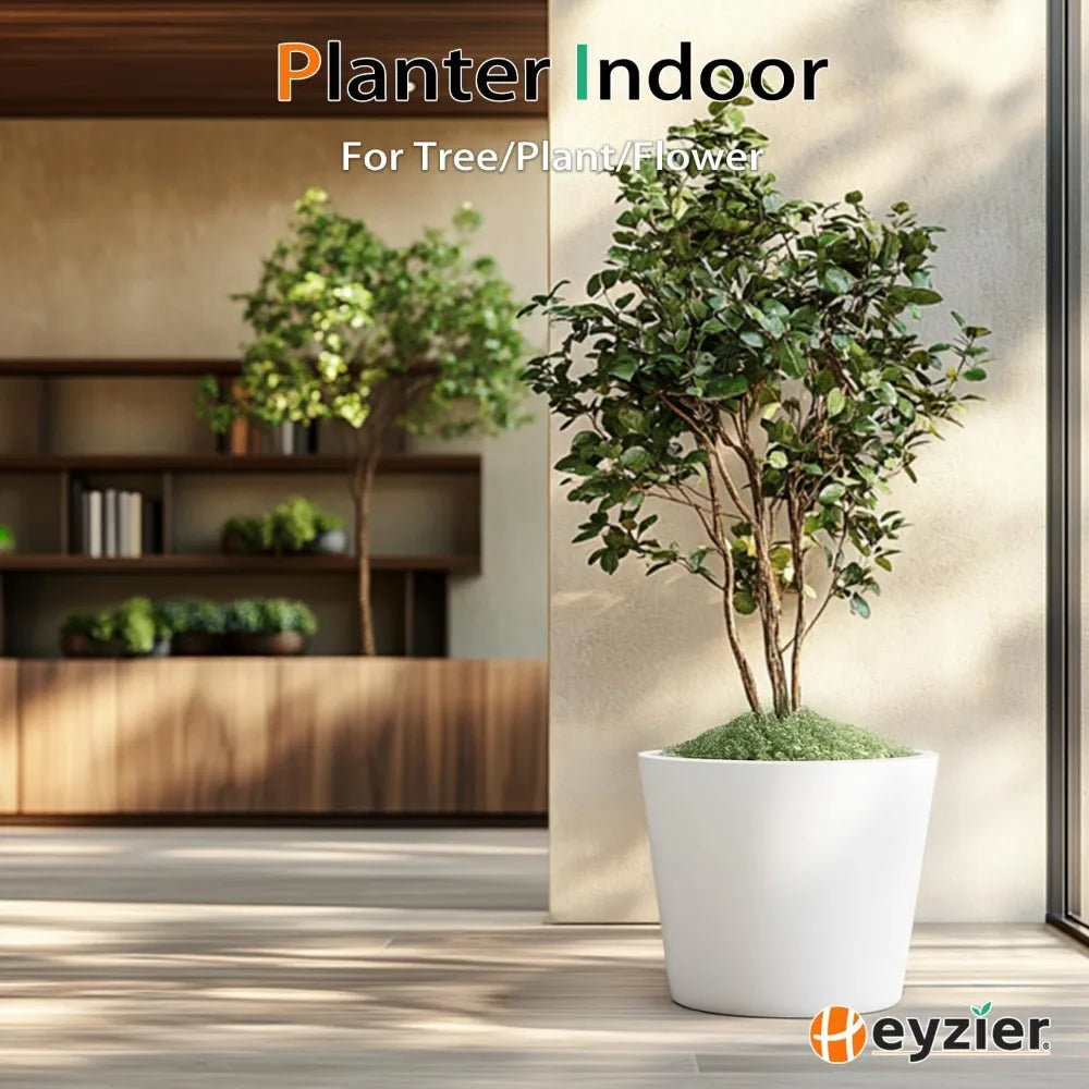 Extra Wide Planter Outdoor Indoor, Large Resin Plant Pots for Trees Flowers ( 20 inch - 2 Pack)