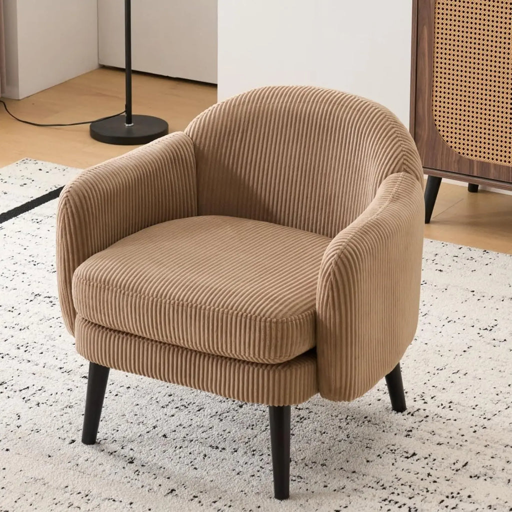 30.3" Wide Modern Barrel Accent Armchair with Track Armrest, Solid Wooden Legs, Comfy Upholstered Club Chair,Round Single