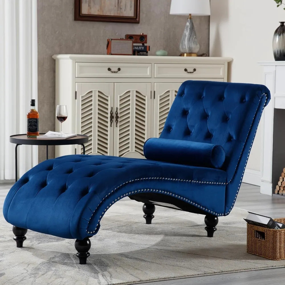 Velvet Button-Tufted Chaise Lounge Chair Indoor with Pillow Upholstered Modern Furniture for Bedroom Living Room Office