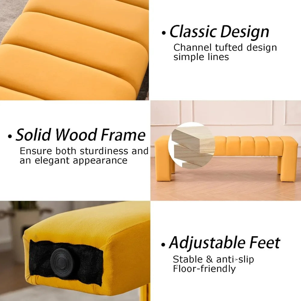 Velvet End of Bed Bench Upholstered Modern 59" Bedroom Benchs for King Bed Benchs Tufted Window Bench Comfy Long Ottoman