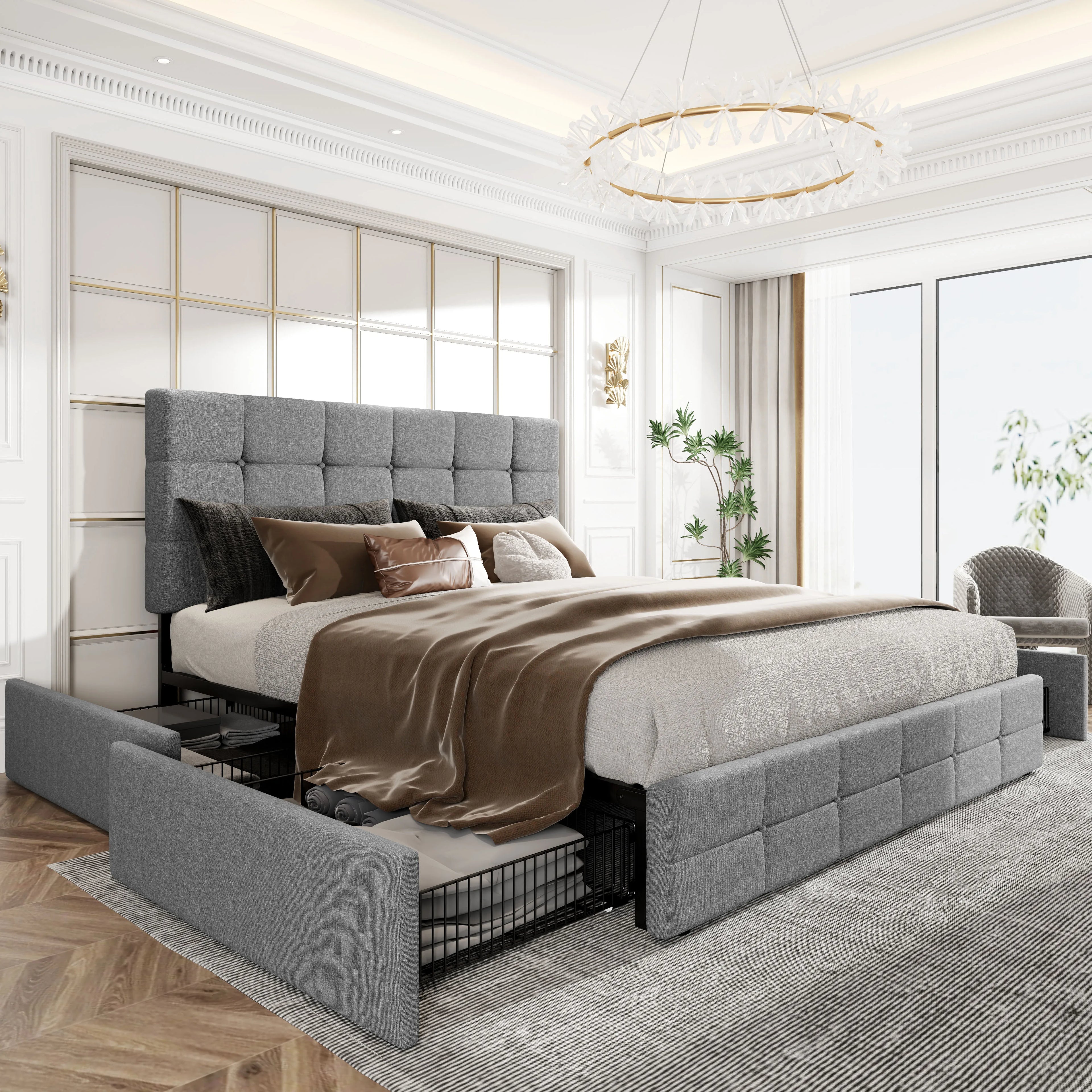 HOOMIC Platform Storage Bed Frame with 4 Drawers and Adjustable Headboard