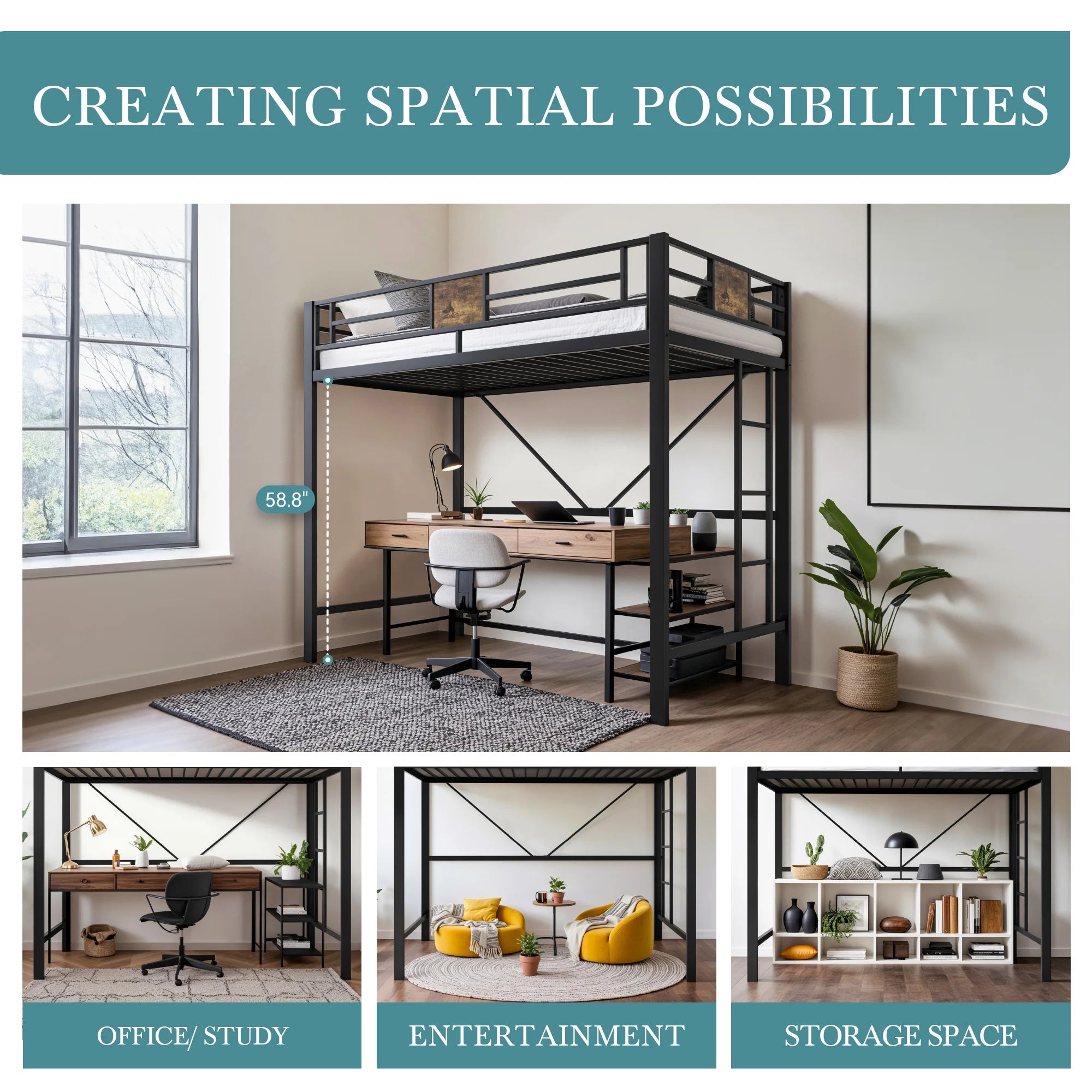 HOOMIC Twin Size Loft Bed Frame with Full Length Guardrail, Space-Saving, Sturdy Metal Construction, Easy Assembly Black Allewie