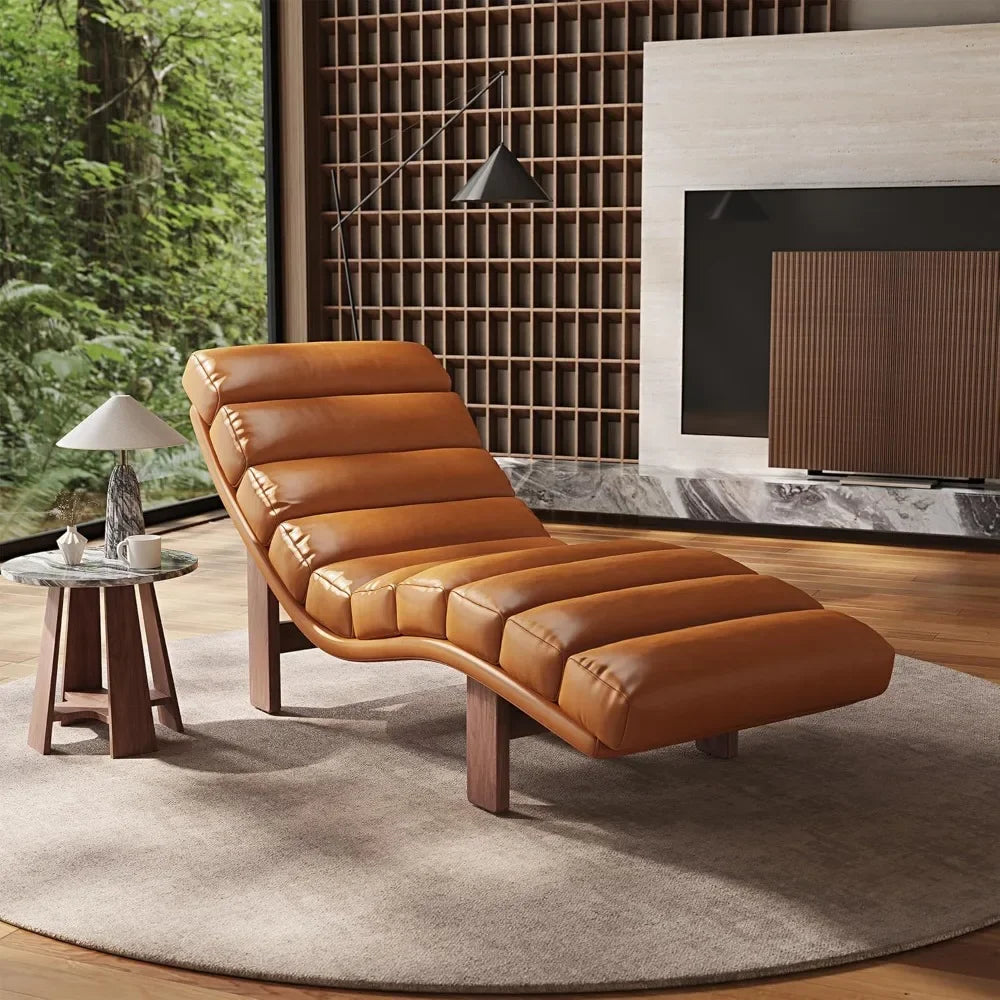 Modern Armless Chaise Lounge Chair Comfortable Upholstered Seat with Wooden Legs for Living Room Bedroom