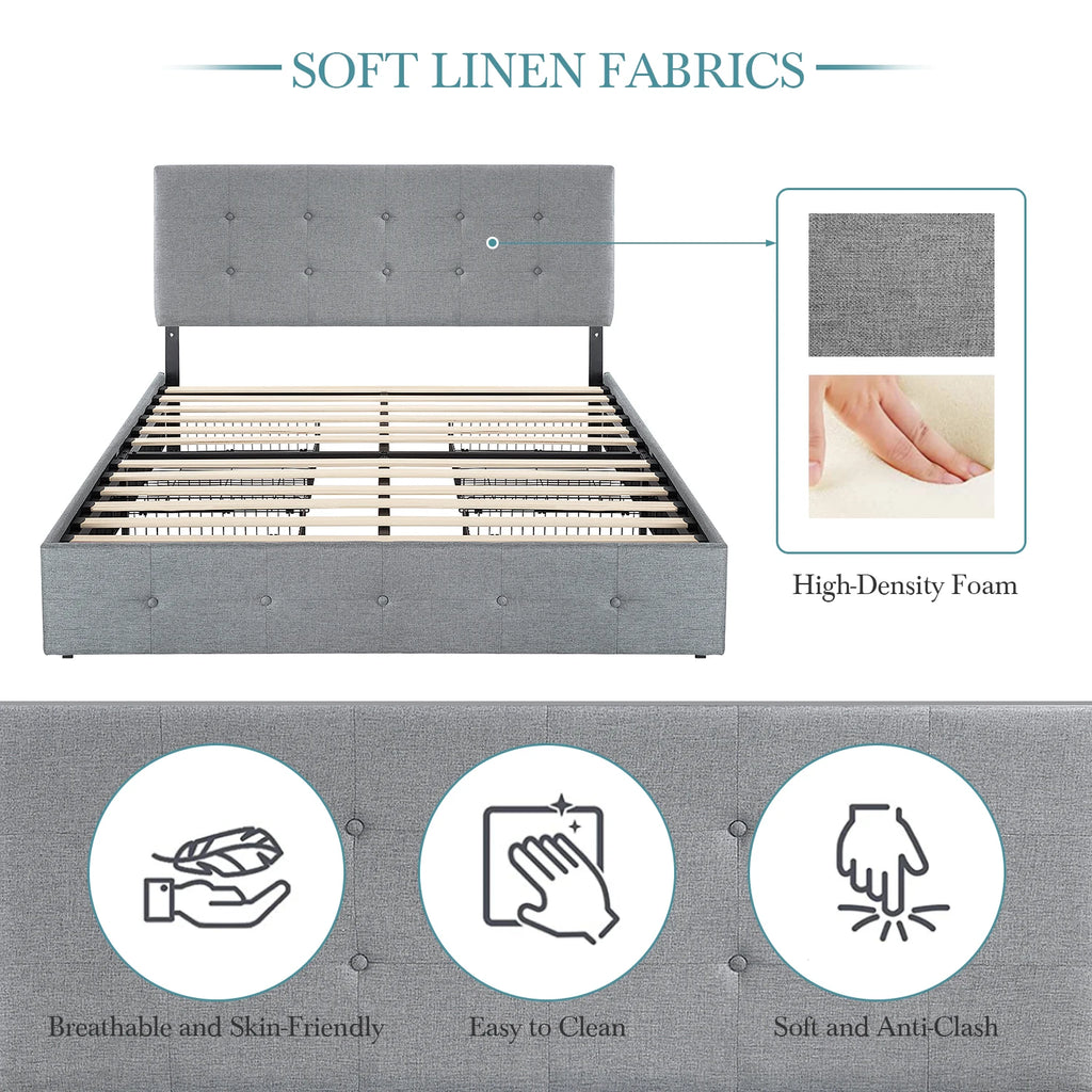 HOOMIC Platform Storage Bed Frame with 4 Drawers and Adjustable Headboard