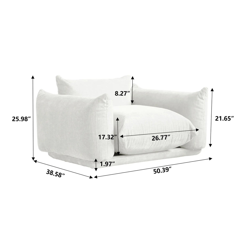 Comfy Chenille Single Accent Chair Deep Seat Couches Mid-Century Sofa 50" Plush Sofas Furniture for Small Spaces Living Room