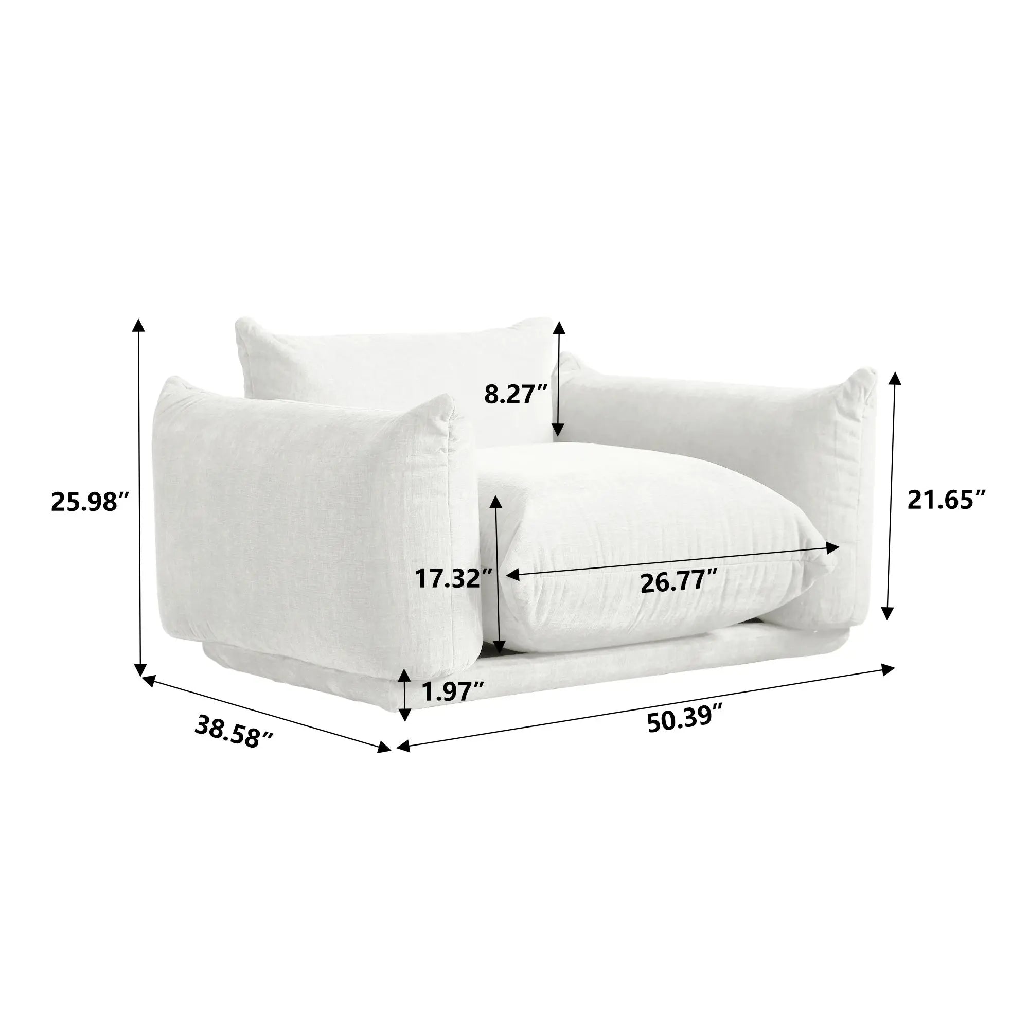 Comfy Chenille Single Accent Chair Deep Seat Couches Mid-Century Sofa 50" Plush Sofas Furniture for Small Spaces Living Room