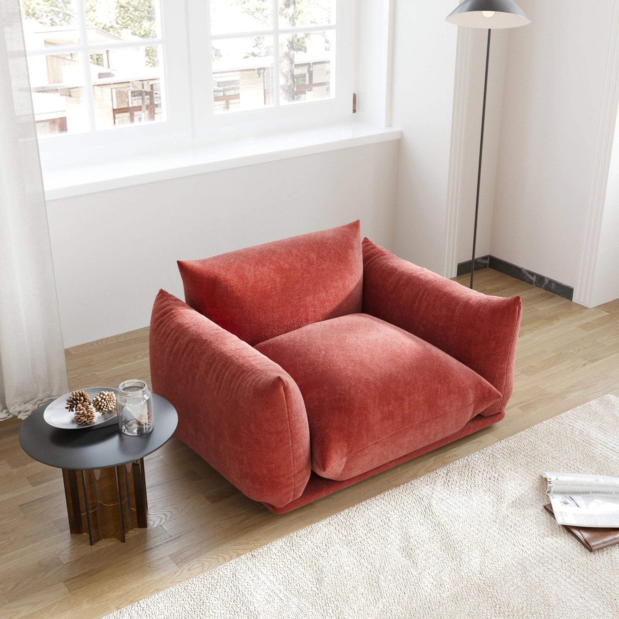 Comfy Chenille Single Accent Chair Deep Seat Couches Mid-Century Sofa 50" Plush Sofas Furniture for Small Spaces Living Room