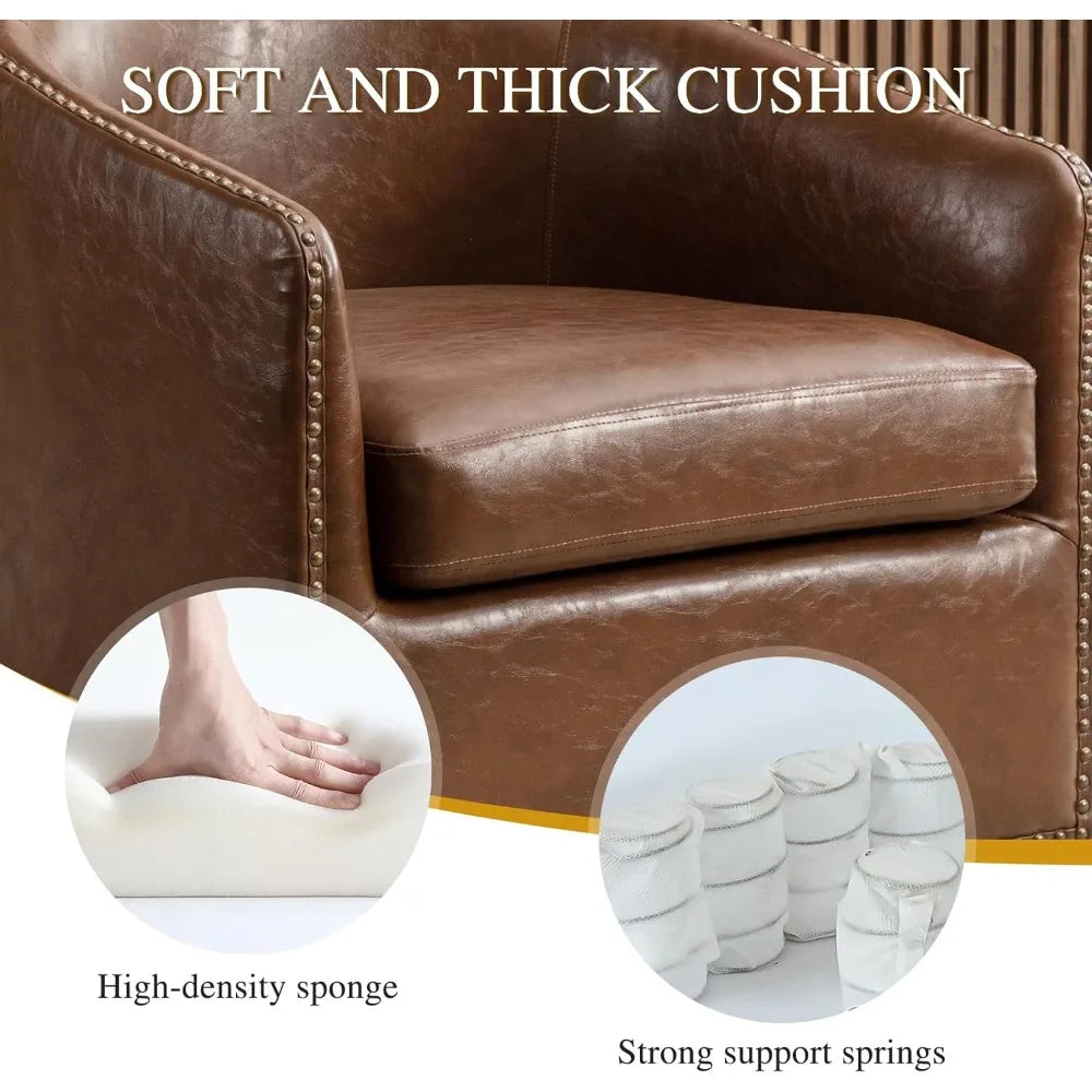360 Degree Swivel Accent Chair Set of Two with Plump Back Pillow, Waterproof Oil Waxed PU Leather Swivel Armchair