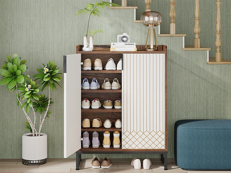 Modern Shoe Cabinet for Entryway, 25 Pairs Shoe Cabinet with Doors, Wood 5-Tier Shoe Organizer for Bedroom Living Room