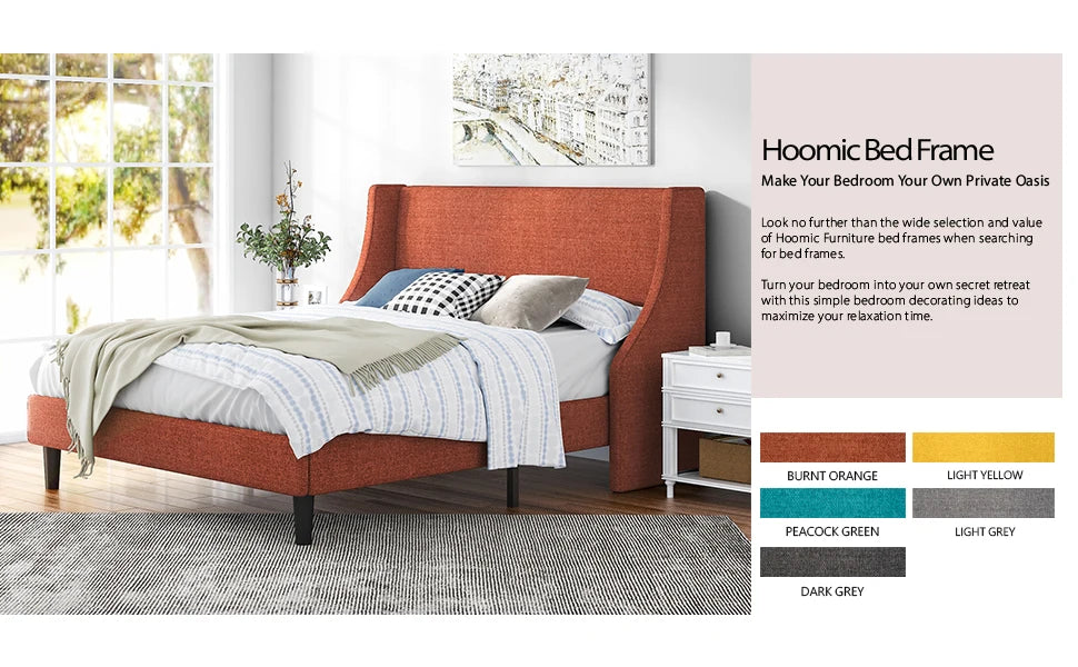 HOOMIC Bed Frame, Fabric Upholstered Modern Wingback Platform Bed with Headboard, Strong Wood Slats Support Allewie