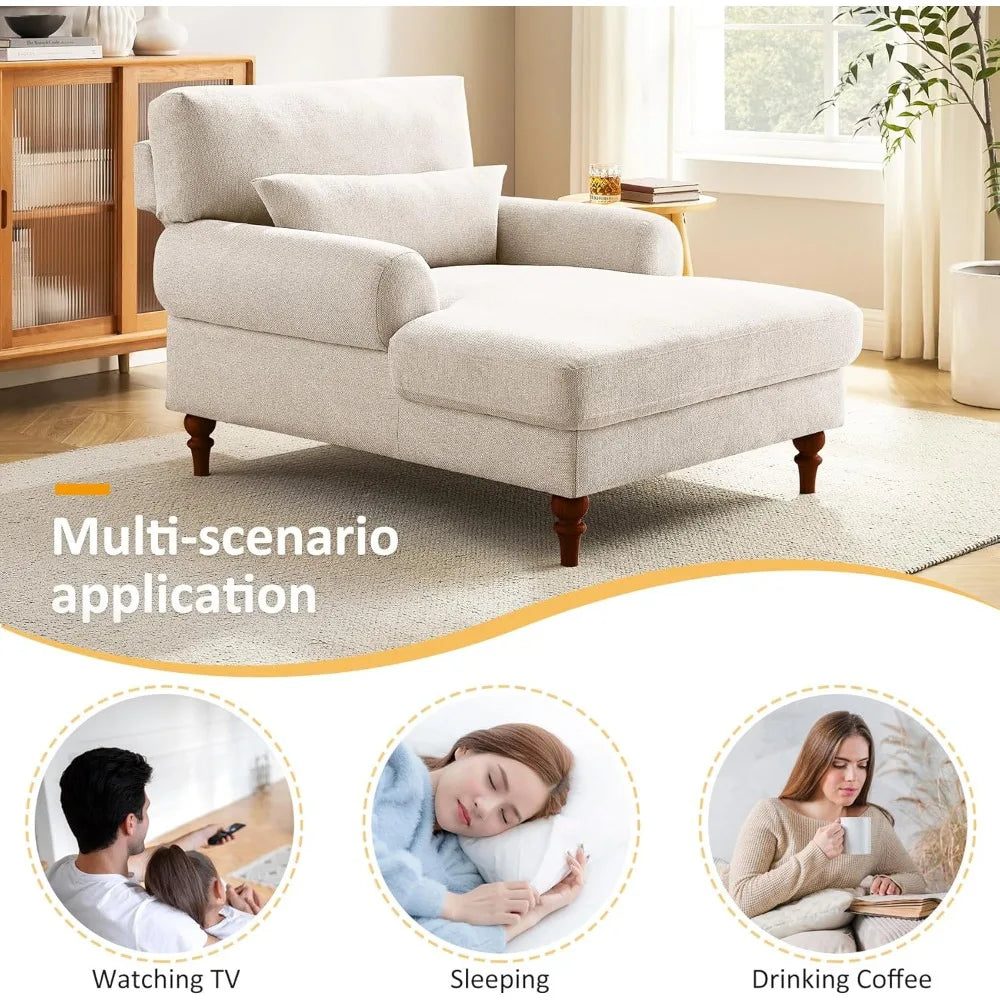 Modern Chaise Lounge Chair with Adjustable Backrest, Upholstered Indoor Leisure Sofa Recliner, Oversized Accent Chair Deep Seat