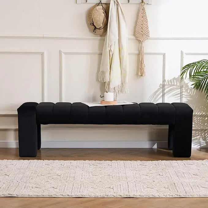 Velvet End of Bed Bench Upholstered Modern 59" Bedroom Benchs for King Bed Benchs Tufted Window Bench Comfy Long Ottoman