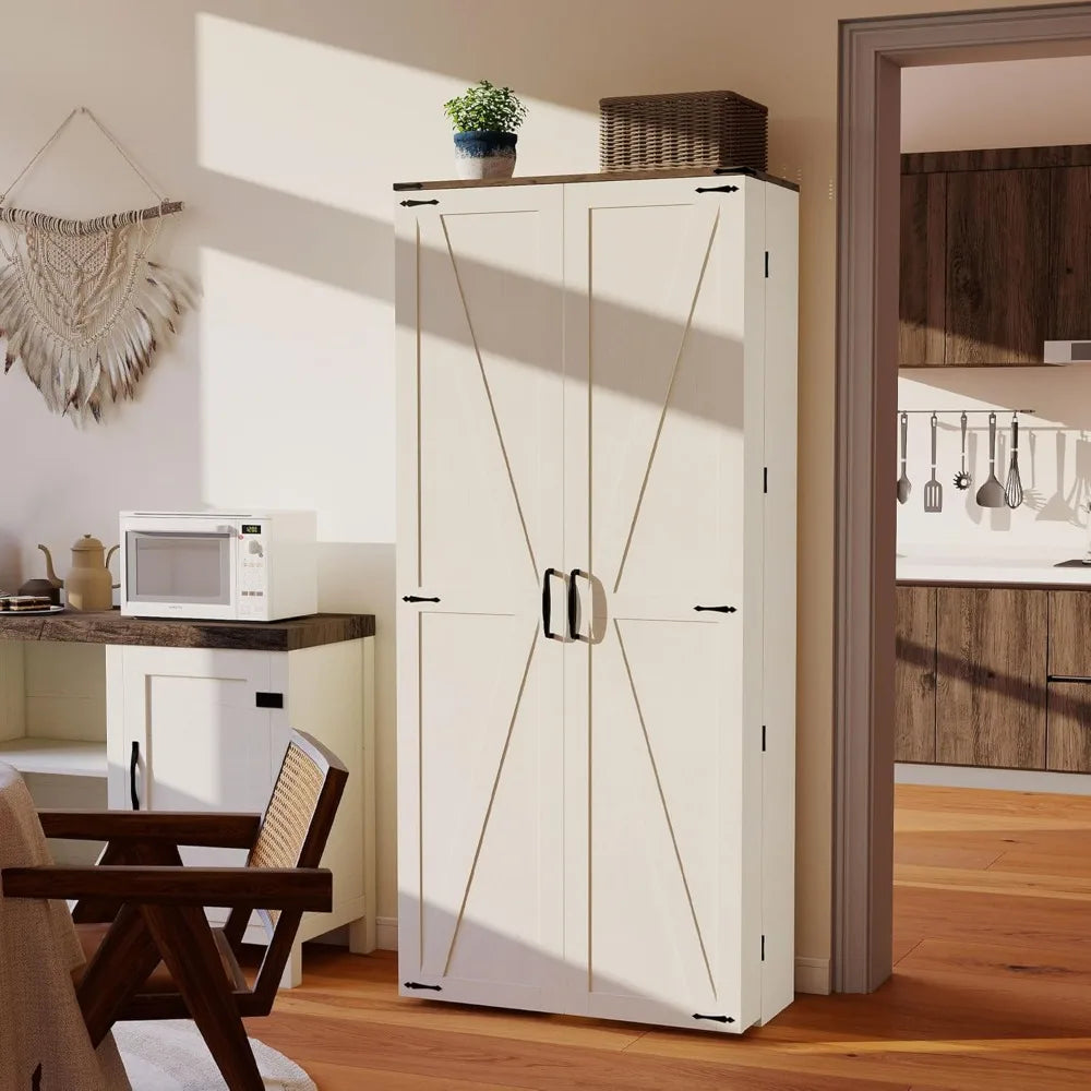 Tall Kitchen Pantry Cabinet: Food Pantry Cabinets for Kitchen Storage, Wood Storage Cabinet with 2 Doors