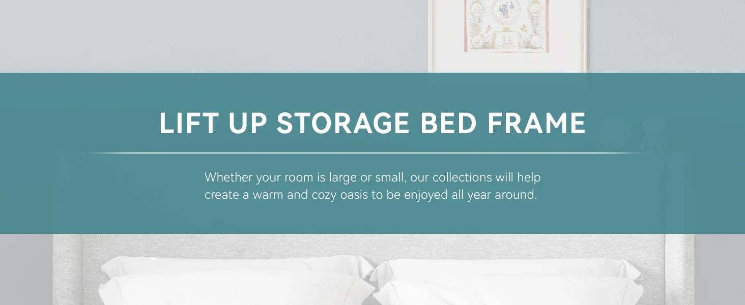 Lift Up Storage Bed with Wingback Headboard/Heavy-Duty Hydraulic Bed/Large Underneath Storage