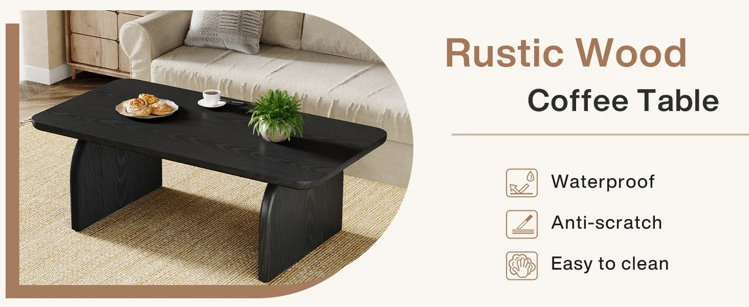 Tribesigns Farmhouse Rectangular Coffee Table, 47.24-Inch Engineered Wood Center Cocktail Tea Table with Sturdy Base