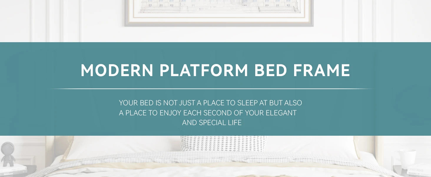 HOOMIC Platform Bed Frame with Geometric Wingback Headboard, Wooden Slats Support, No Box Spring Needed Allewie