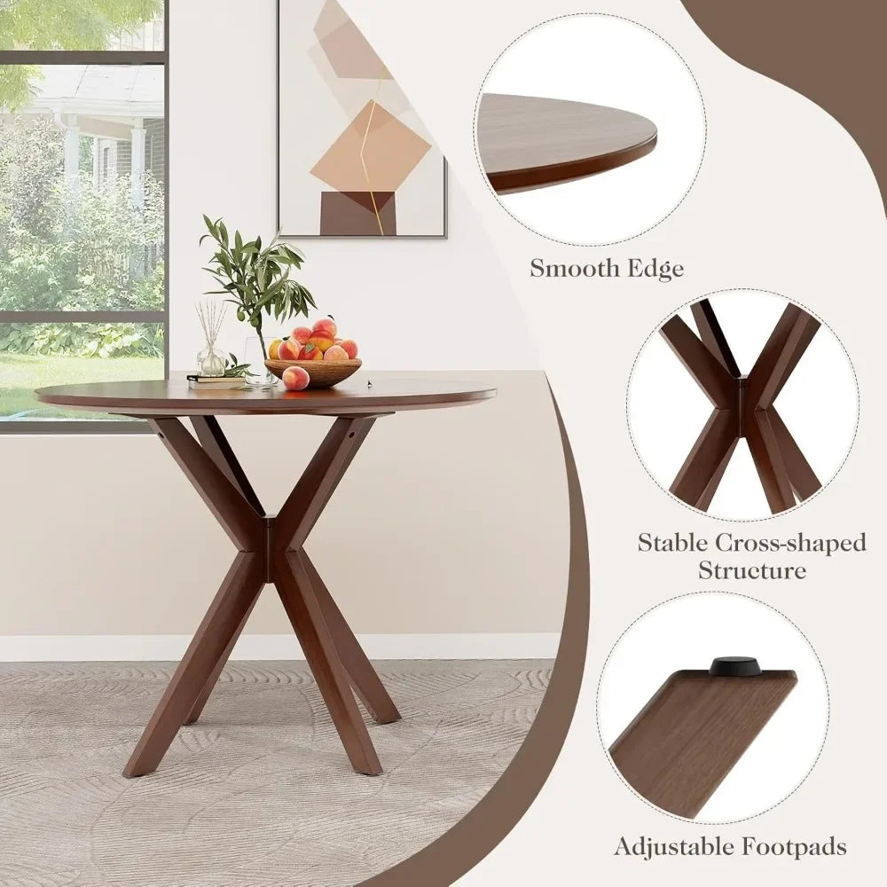 Dining Table Set for 2, Small Kitchen Table Chairs Set of 2, Mid-Century Wooden Round Dining Table and Two Dining Chairs