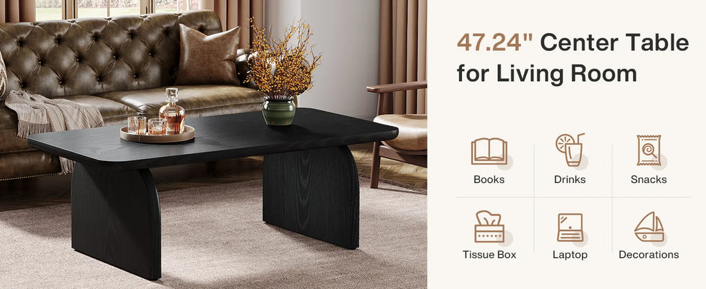 Tribesigns Farmhouse Rectangular Coffee Table, 47.24-Inch Engineered Wood Center Cocktail Tea Table with Sturdy Base