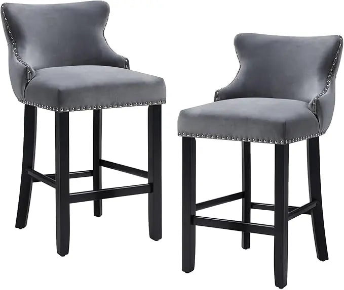 Velvet Bar Stools Set of 2, 26" Counter Height Barstools with Back, Modern Upholstered Bar Stool Chairs with Button Tufted