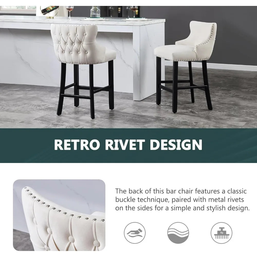 Velvet Bar Stools Set of 2, 26" Counter Height Barstools with Back, Modern Upholstered Bar Stool Chairs with Button Tufted