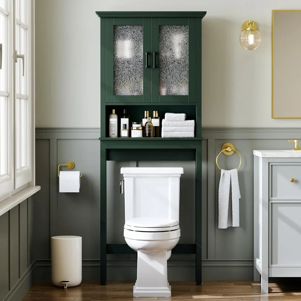 Over the Toilet Storage Cabinet with Glass Doors and Adjustable Shelf