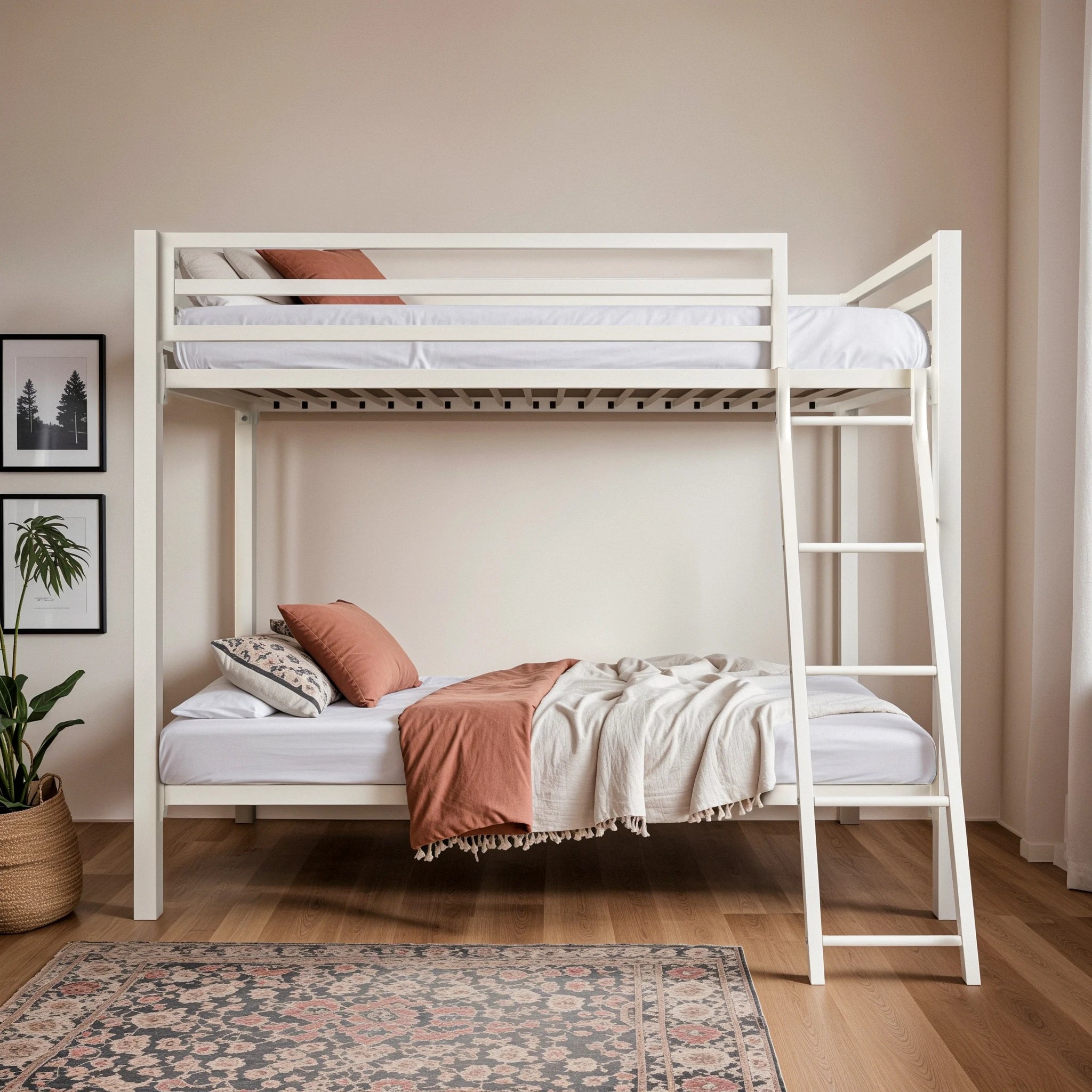 HOOMIC Heavy-Duty Metal Bunk Bed Frame Twin Over Twin, Full Length Guardrails, Space-Saving, Sturdy Metal Support Allewie