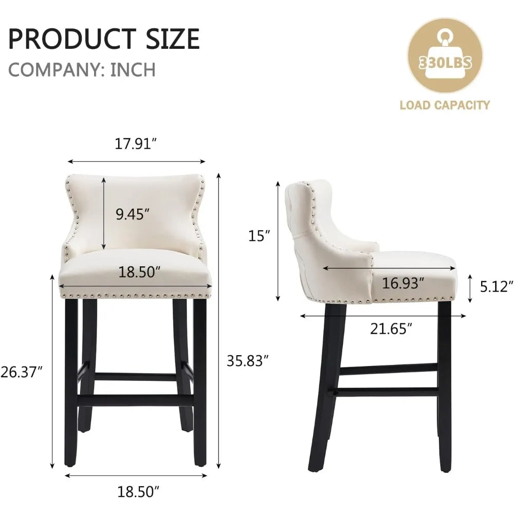 Velvet Bar Stools Set of 2, 26" Counter Height Barstools with Back, Modern Upholstered Bar Stool Chairs with Button Tufted