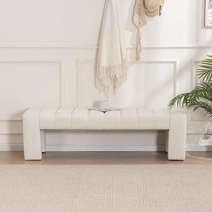Velvet End of Bed Bench Upholstered Modern 59" Bedroom Benchs for King Bed Benchs Tufted Window Bench Comfy Long Ottoman