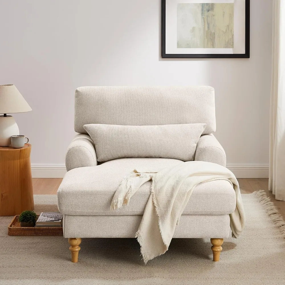 Modern Chaise Lounge Chair with Adjustable Backrest, Upholstered Indoor Leisure Sofa Recliner, Oversized Accent Chair Deep Seat