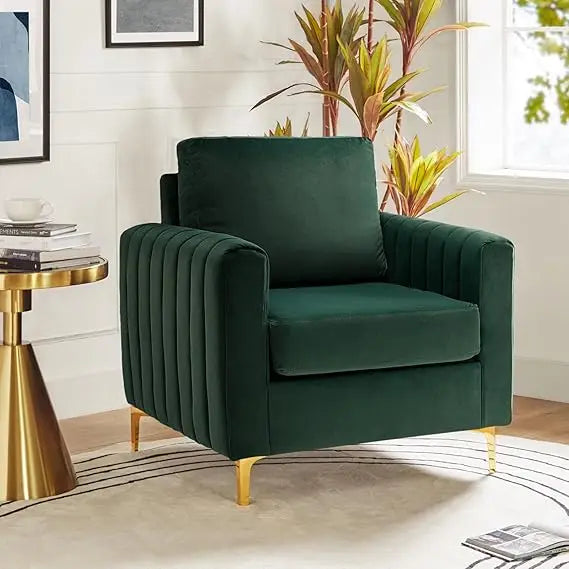 Velvet Accent Club Chair, Modern Velvet Armchair Upholstered Accent Club Sofa Chair with Gold Metal Legs Mid-Century Barrel Lei
