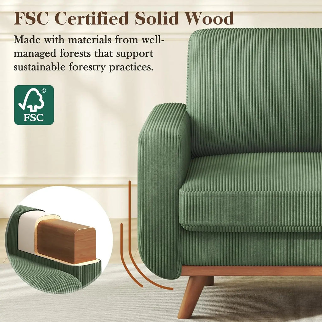 38.5" Accent Chair Green, Comfy Corduroy Single Sofa Seat with Spring Cushion, Upholstered Armchair with Deep Seat