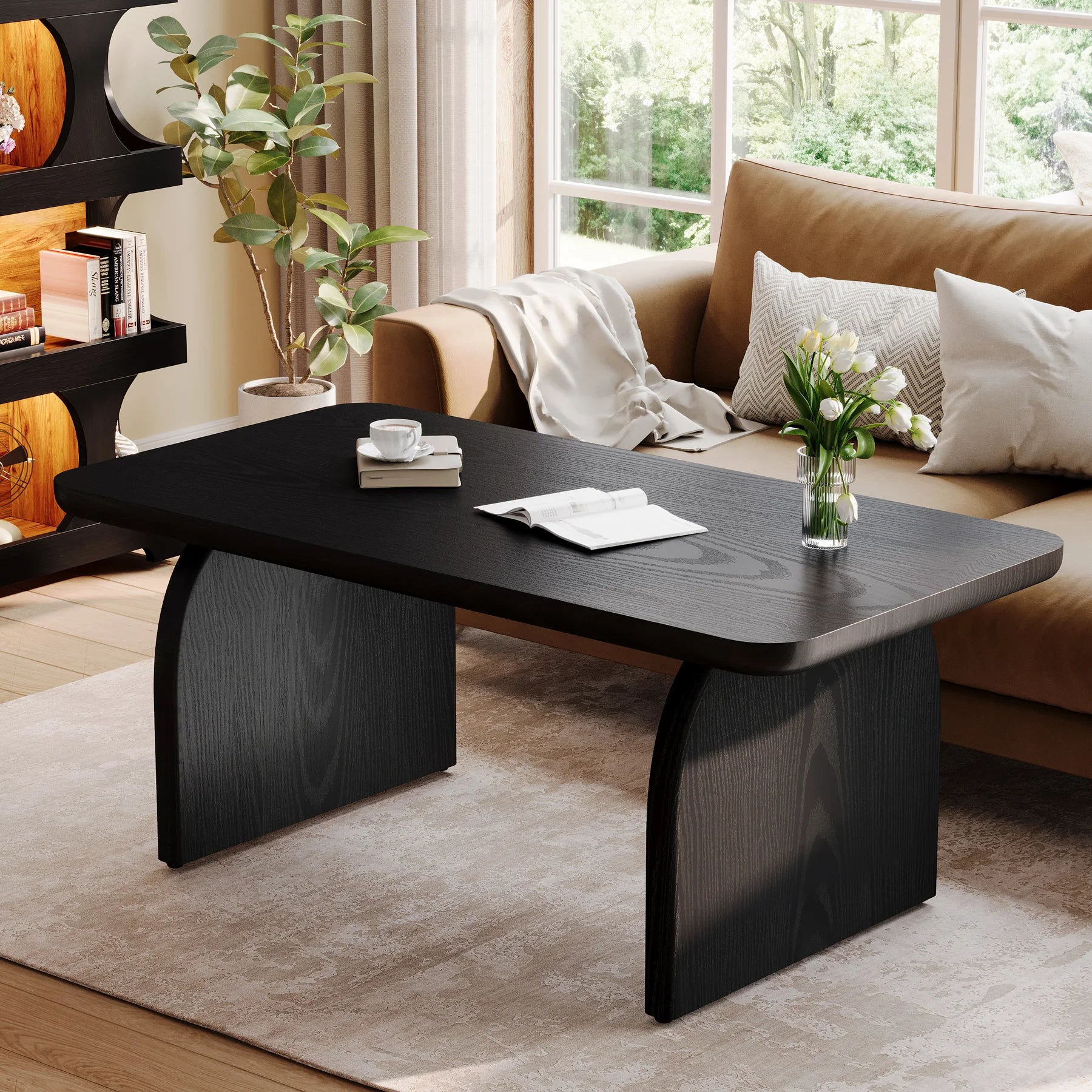 Tribesigns Farmhouse Rectangular Coffee Table, 47.24-Inch Engineered Wood Center Cocktail Tea Table with Sturdy Base