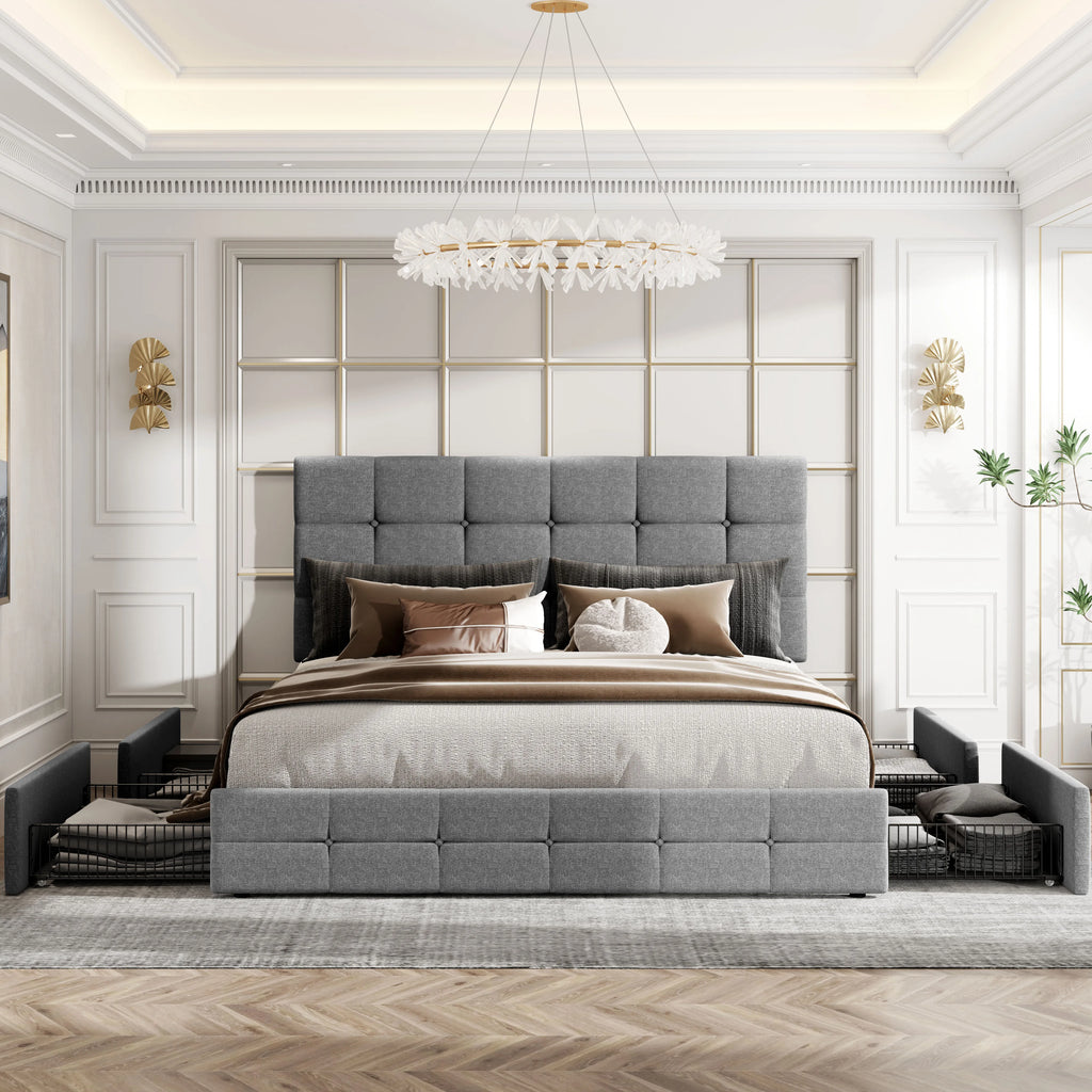 HOOMIC Platform Storage Bed Frame with 4 Drawers and Adjustable Headboard