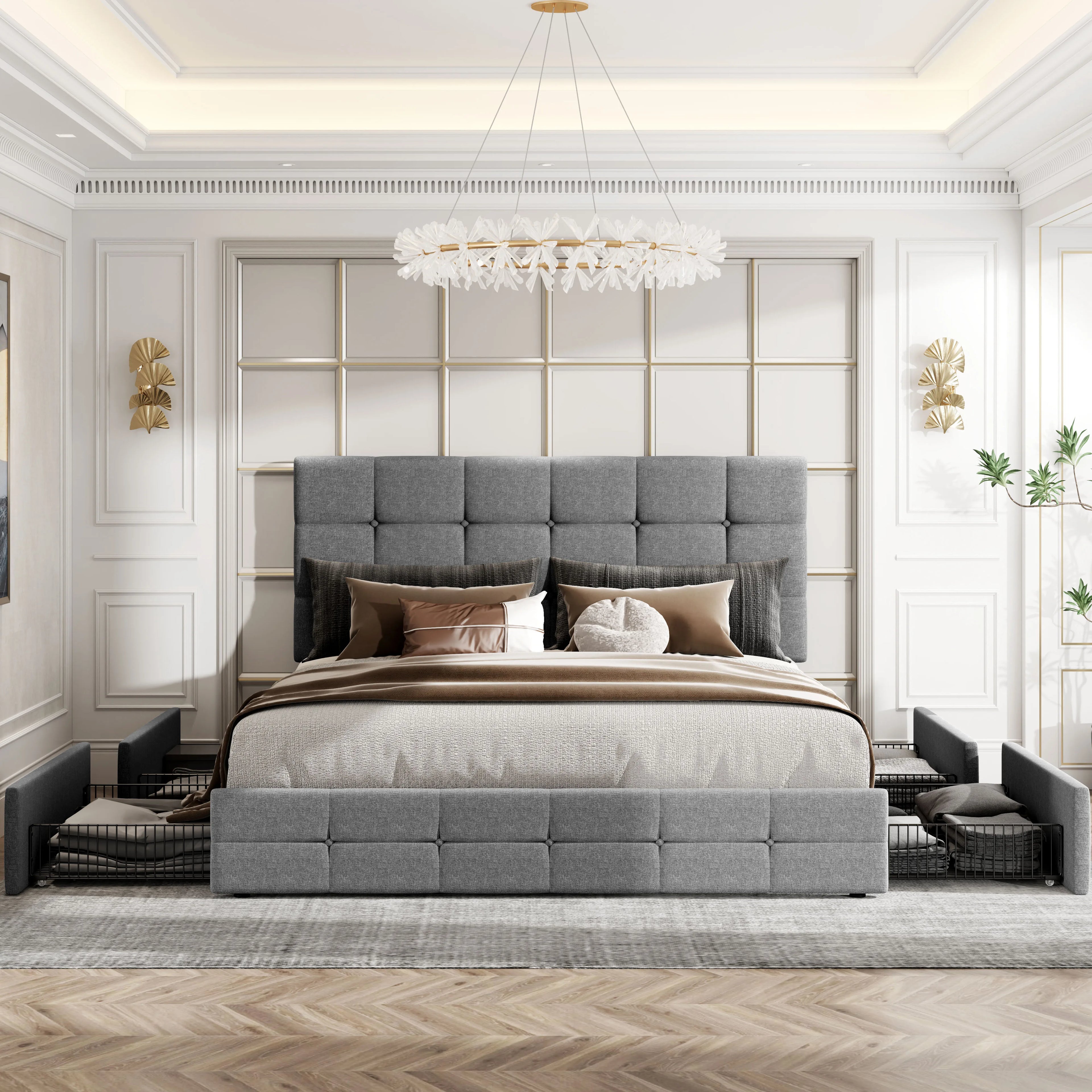 HOOMIC Platform Storage Bed Frame with 4 Drawers and Adjustable Headboard