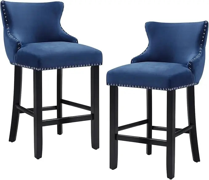 Velvet Bar Stools Set of 2, 26" Counter Height Barstools with Back, Modern Upholstered Bar Stool Chairs with Button Tufted