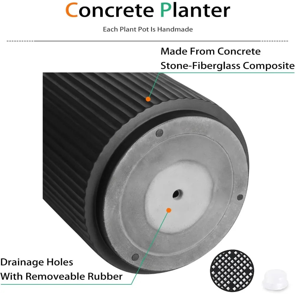 Round Concrete Planter Outdoor Indoor, Large Cement Plant Pots for Flowers