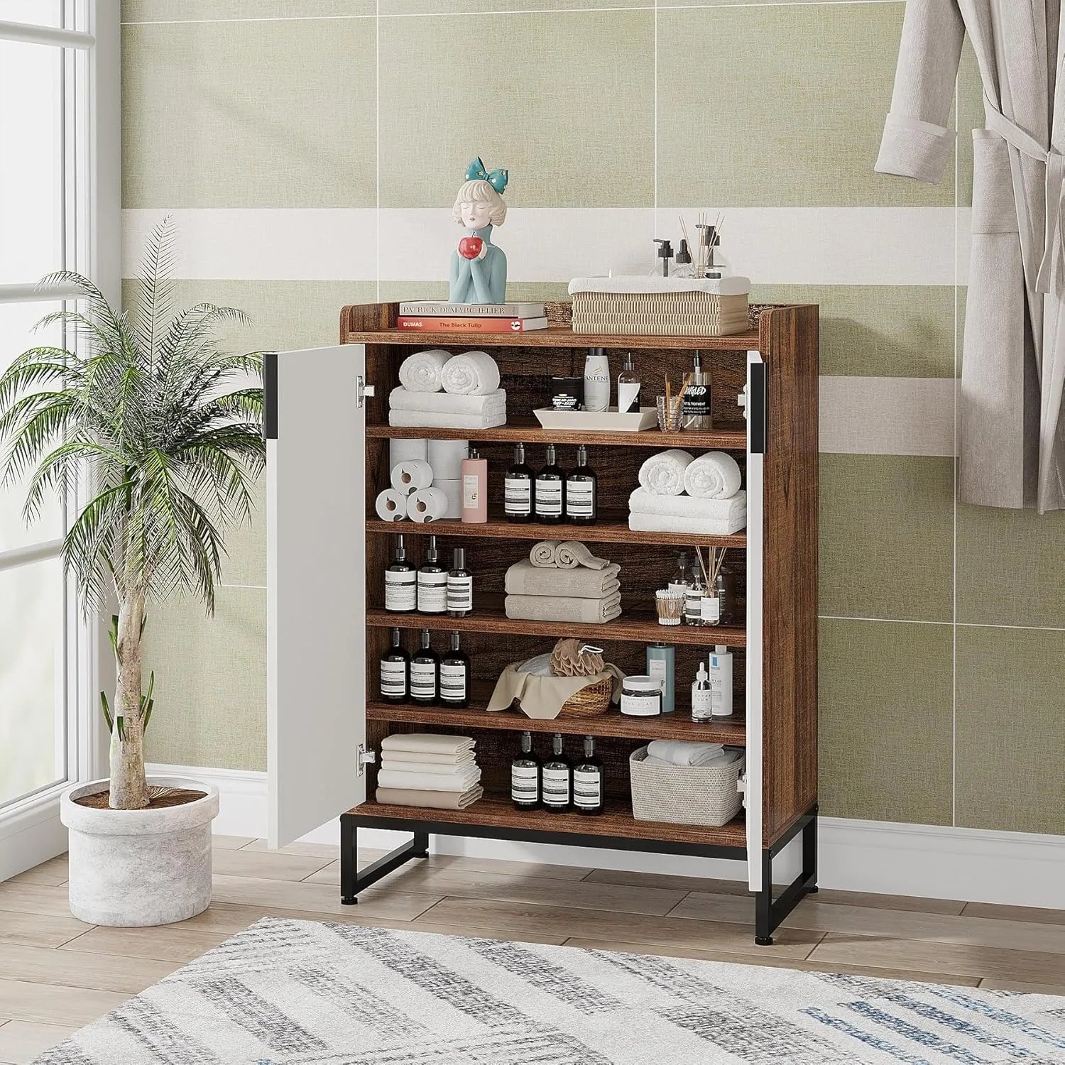 Modern Shoe Cabinet for Entryway, 25 Pairs Shoe Cabinet with Doors, Wood 5-Tier Shoe Organizer for Bedroom Living Room