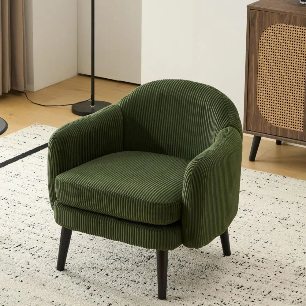 30.3" Wide Modern Barrel Accent Armchair with Track Armrest, Solid Wooden Legs, Comfy Upholstered Club Chair,Round Single
