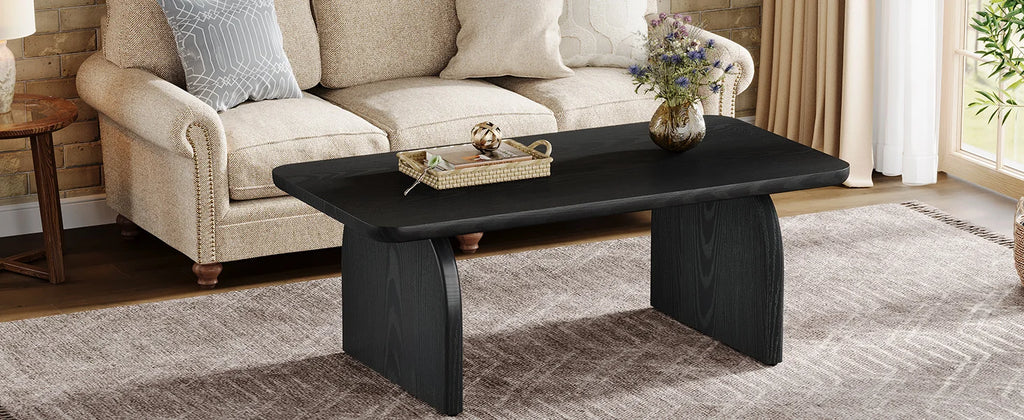Tribesigns Farmhouse Rectangular Coffee Table, 47.24-Inch Engineered Wood Center Cocktail Tea Table with Sturdy Base