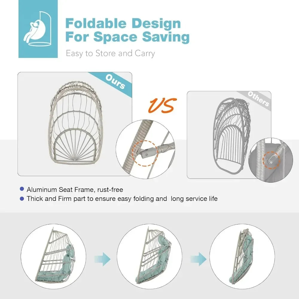 Indoor/Outdoor Egg Swing Chair With or Without Stand, Patio Wicker Rattan Hanging Chair w/Cushion, 350lbs Capacity