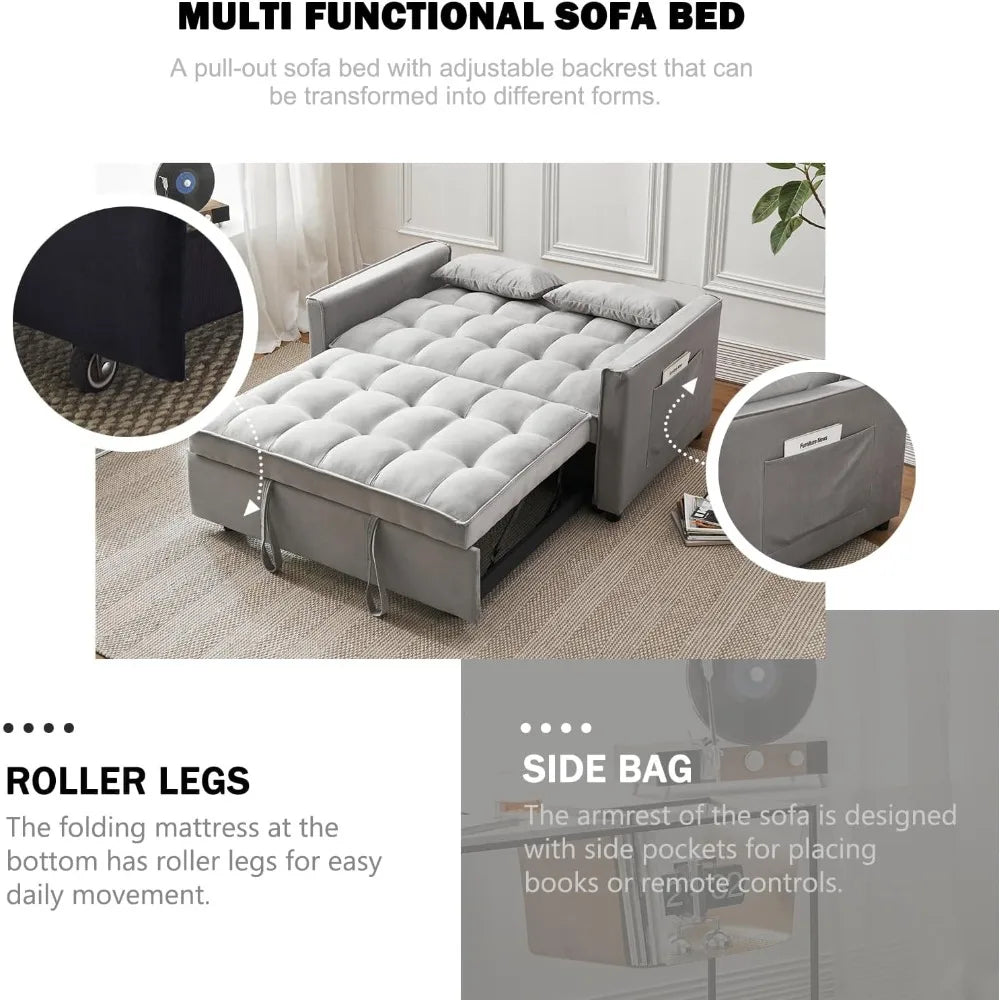 Convertible 3-in-1 Sleeper Sofa with Armrests, Storage Pockets, Pillows, and Adjustable Backrest