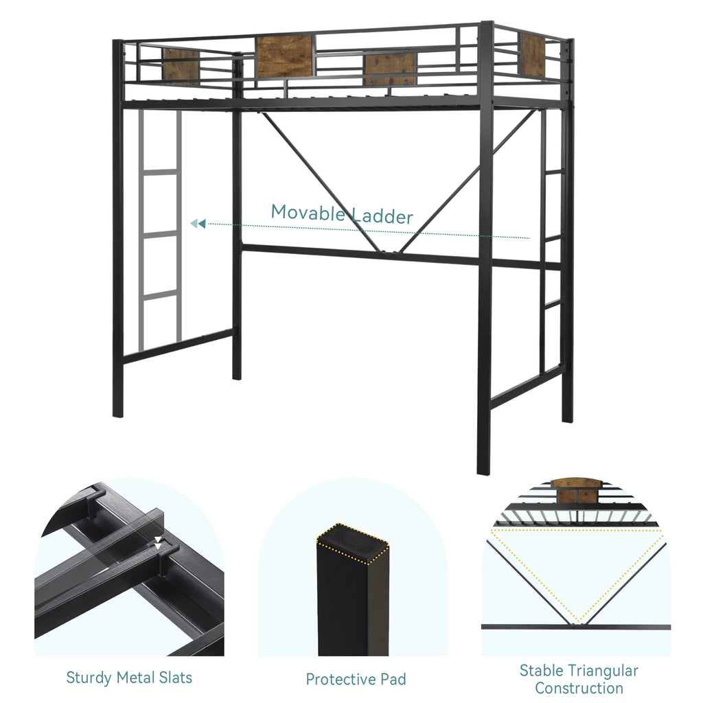 HOOMIC Twin Size Loft Bed Frame with Full Length Guardrail, Space-Saving, Sturdy Metal Construction, Easy Assembly Black Allewie