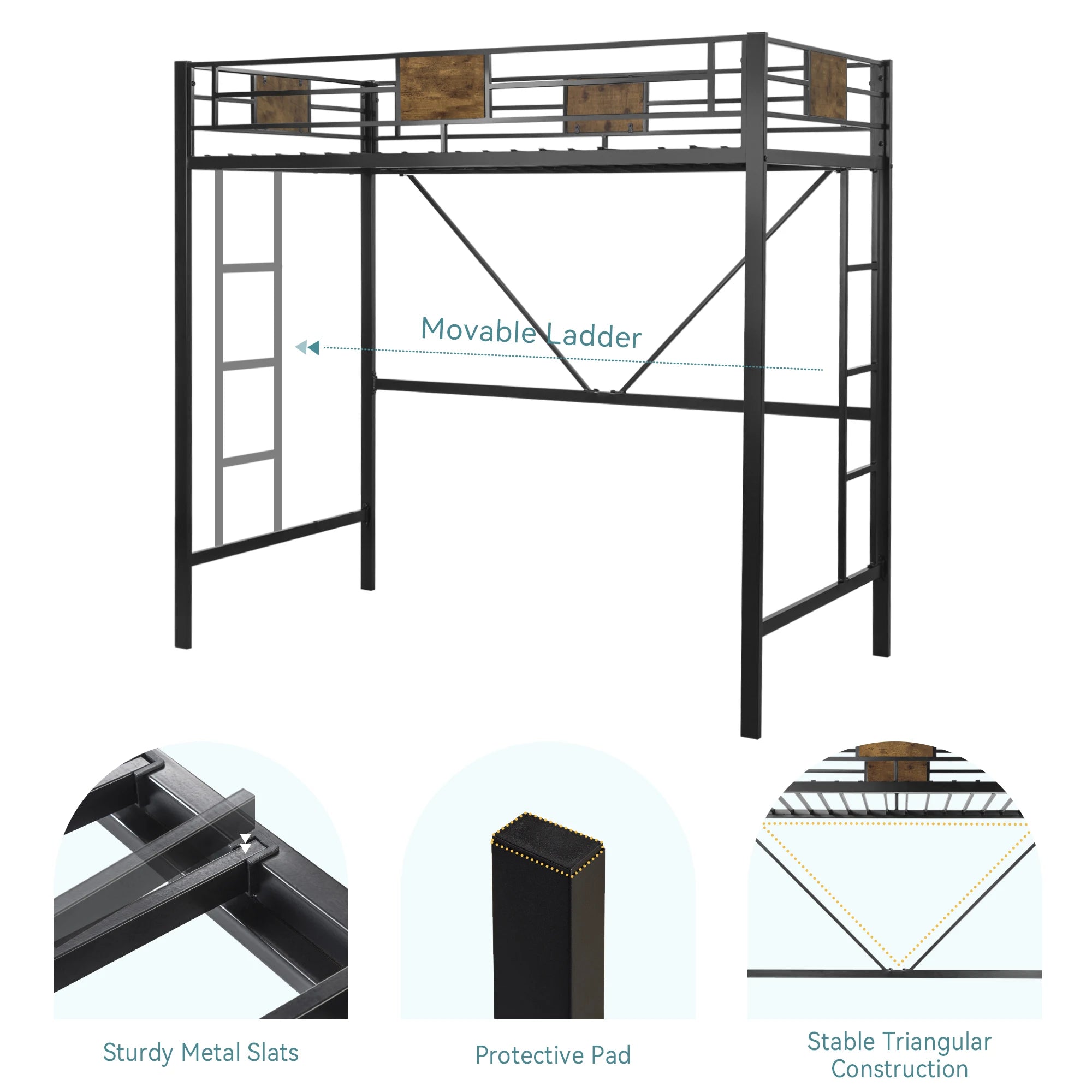HOOMIC Twin Size Loft Bed Frame with Full Length Guardrail, Space-Saving, Sturdy Metal Construction, Easy Assembly Black Allewie