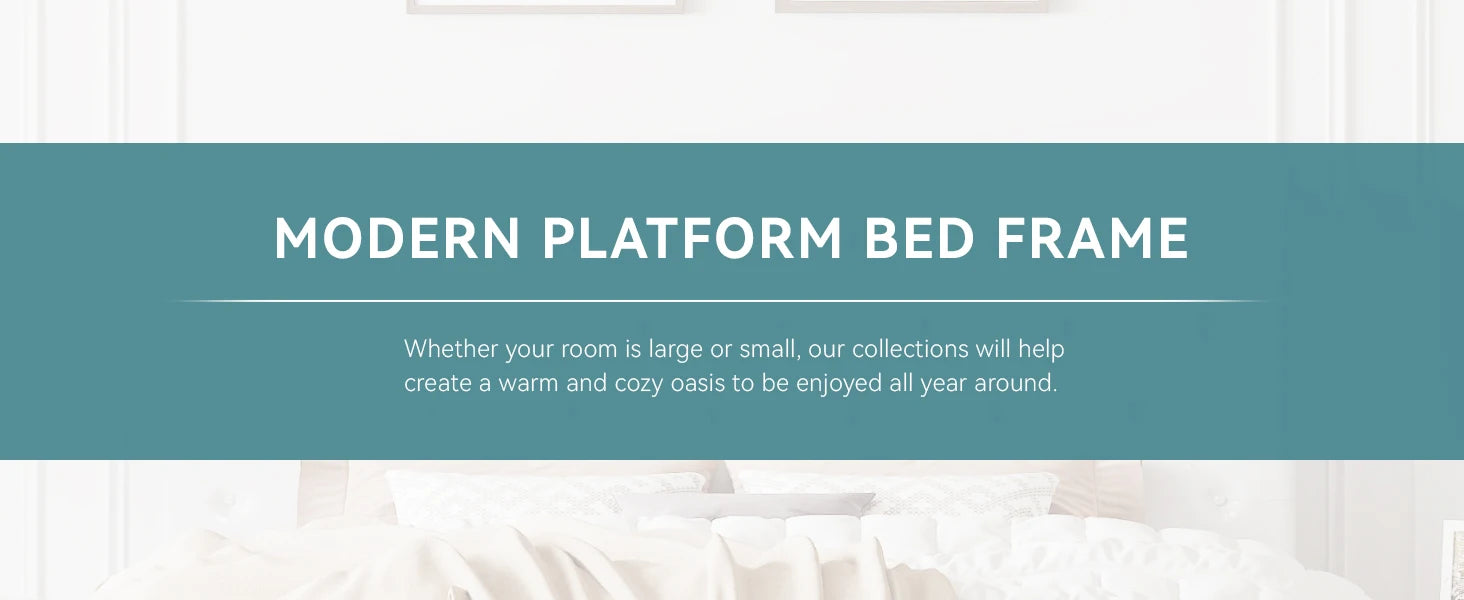 HOOMIC Bed Frame with Adjustable Diamond Tufted Headboard/Faux Leather Upholstered Platform Bed Frame