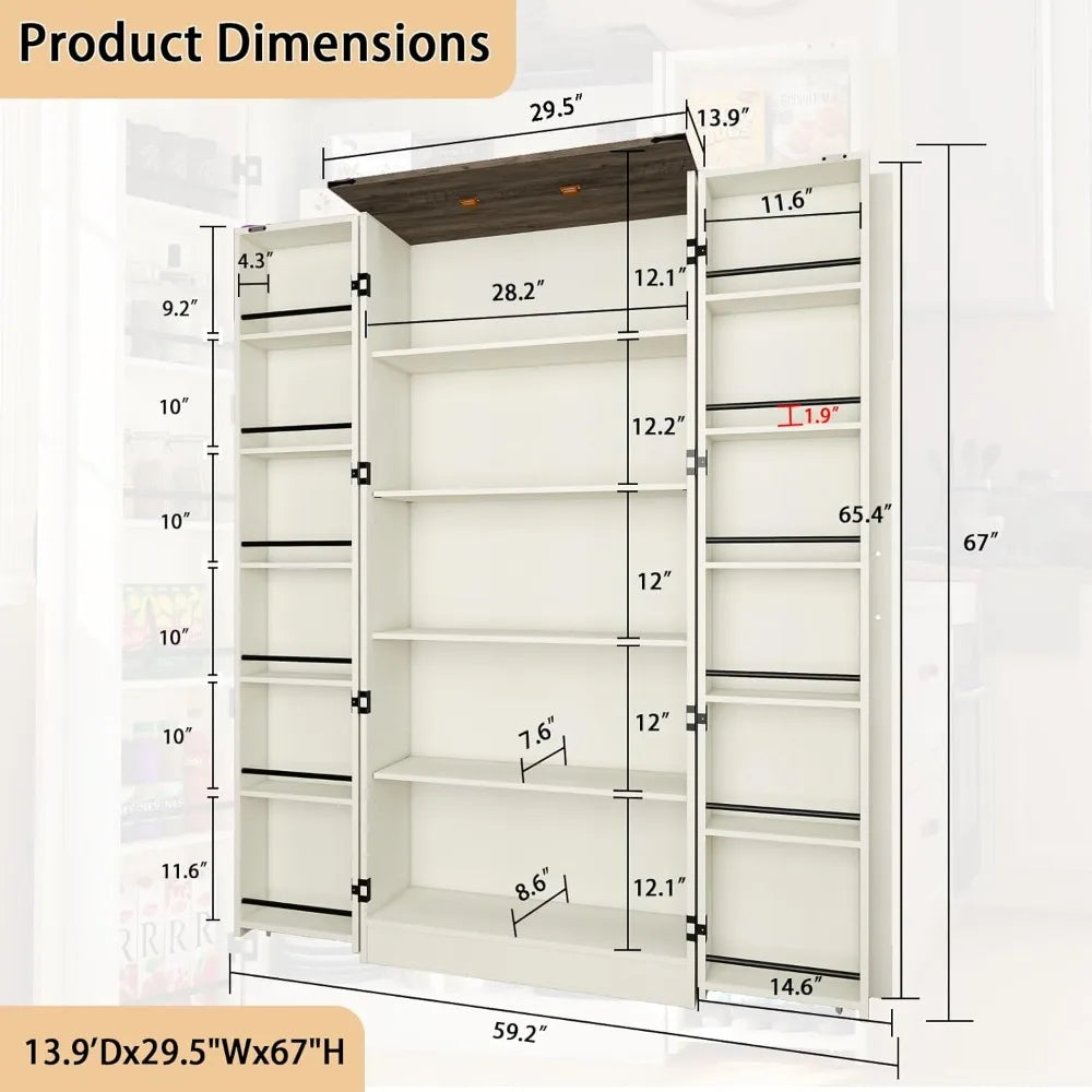 Tall Kitchen Pantry Cabinet: Food Pantry Cabinets for Kitchen Storage, Wood Storage Cabinet with 2 Doors