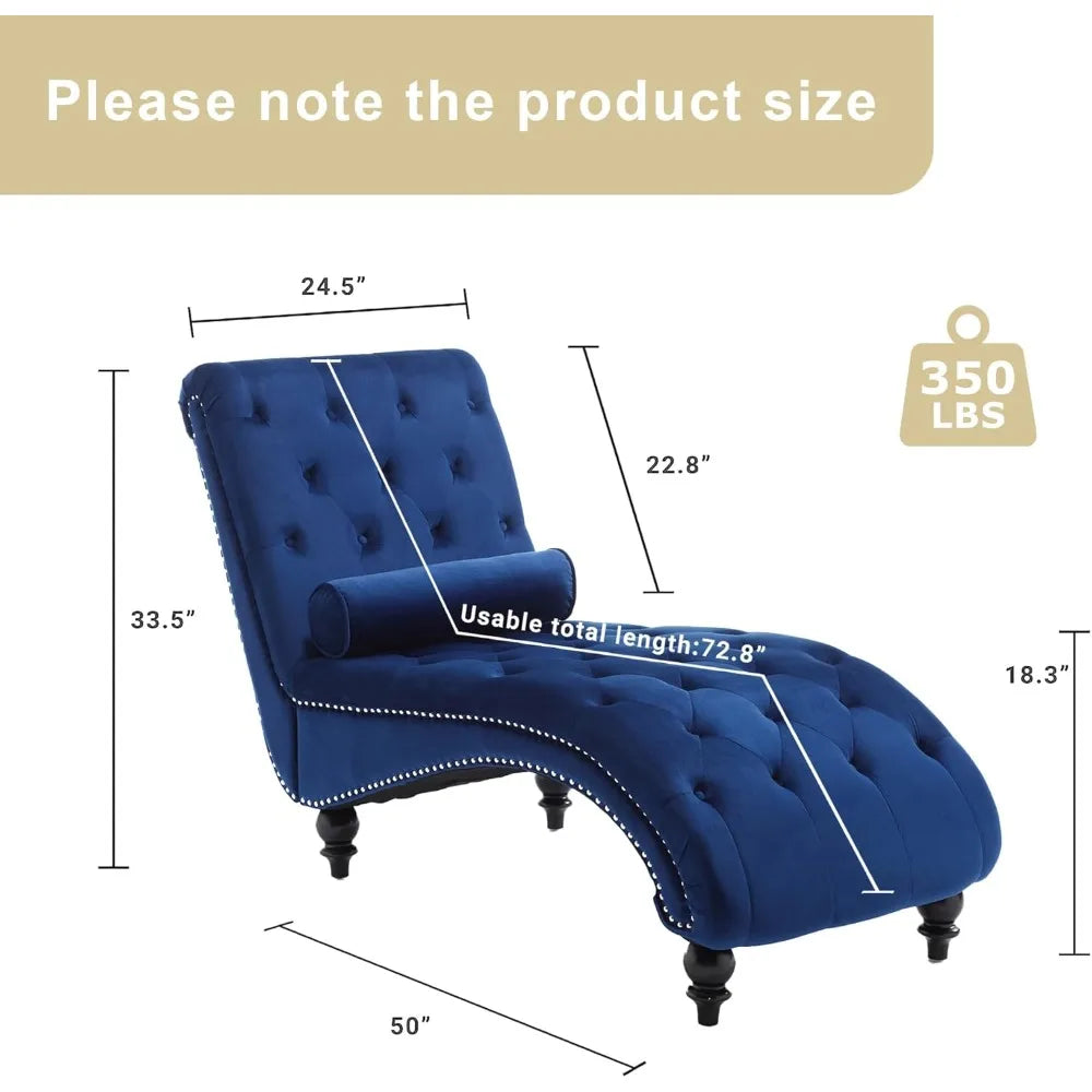 Velvet Button-Tufted Chaise Lounge Chair Indoor with Pillow Upholstered Modern Furniture for Bedroom Living Room Office