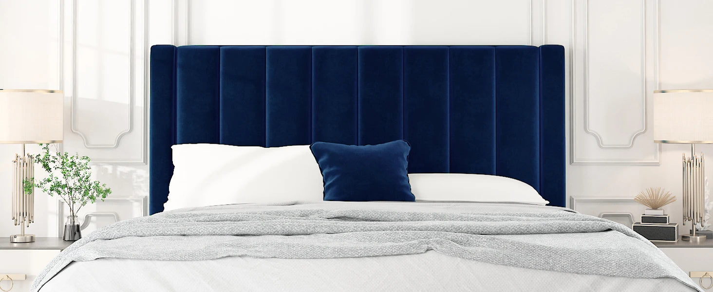 HOOMIC Platform Bed Frame with Velvet Upholstered Plush Vertical Channel Headboard, No Box Spring Needed, Easy Assembly  Allewie