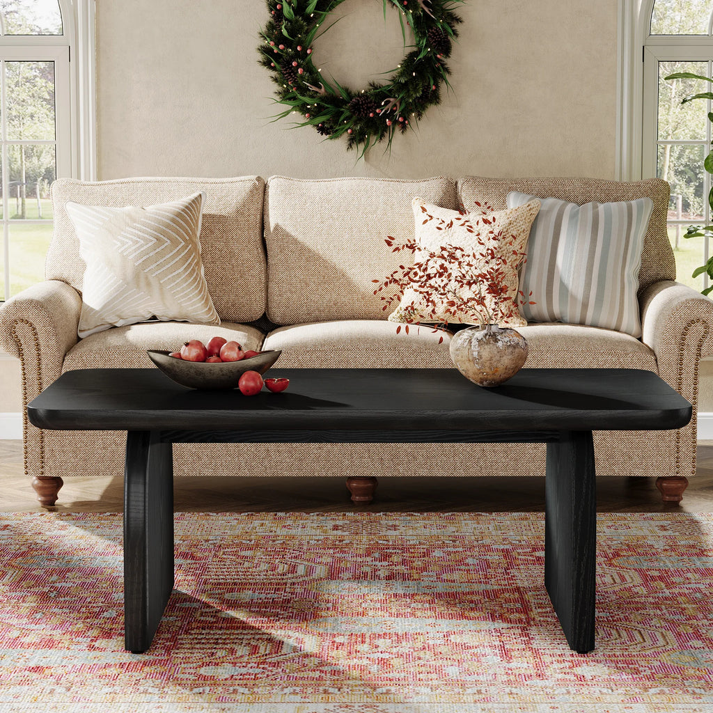 Tribesigns Farmhouse Rectangular Coffee Table, 47.24-Inch Engineered Wood Center Cocktail Tea Table with Sturdy Base