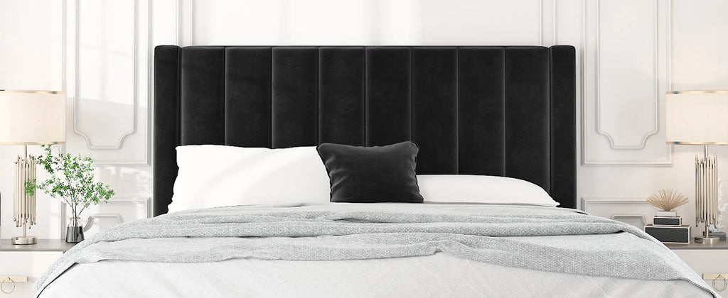HOOMIC Platform Bed Frame with Velvet Upholstered Plush Vertical Channel Headboard, No Box Spring Needed, Easy Assembly  Allewie